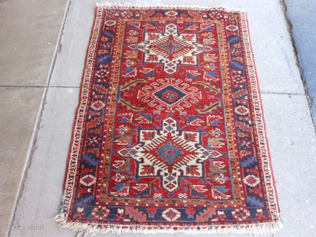 Persian Karaja, circa 1930-40, 3-4 x 4-7 (1.02 x 1.40), end loss both ends, full pile,rug has been washed, plus shipping.            