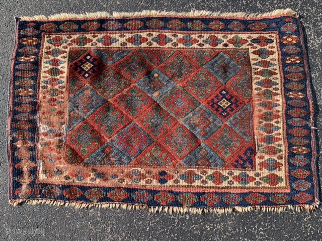 Persian Jaf Kurd bag face, middle 19th century, 2-0 x 3-2 (61 x 97), rug was hand washed, browns oxidized, wear  to foundation in places, fabulous colors, small amount of reknotting  ...