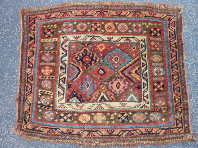 Persian Jaf Kurd Bag Face, 1-9 x 2-1 (.53 x .64), late 19th century, good condition, small hole, I washed this piece.           