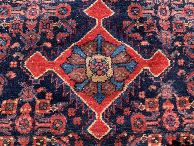 Persian Hamadan, early 20th century, 3-3 x 4-6 (99 x 137), rug was hand washed, good pile, minor end loss one end, complete original selvage other end, plus shipping.    
