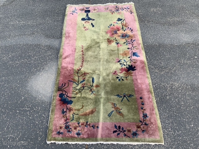 Nichols Chinese, early 20th century, 3-7 x 5-9 (109 x 175), rug was hand washed, good pile, bird, butterfly, vase, few white knots, high definition pics available, plus shipping.    