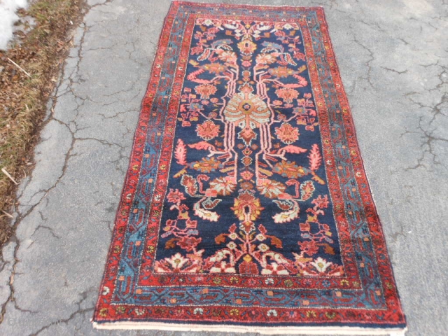 Persian Hamadan, circa 1910, 3-8 x 6-11 (1.12 x 2.11), good condition, original selvage both ends, good pile, original edging (needs little work), I washed this rug.      