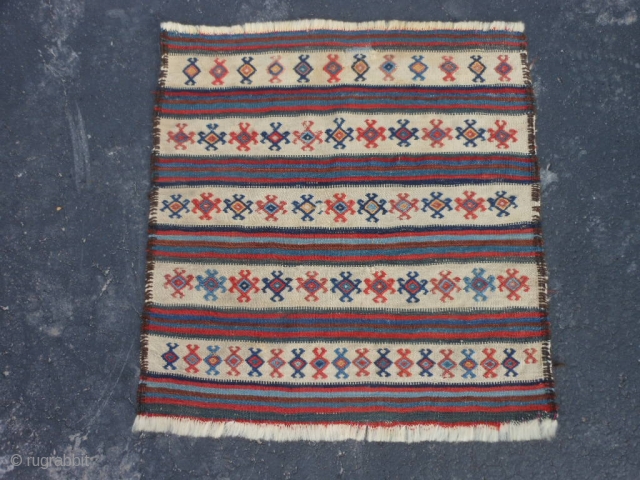 Persian Qashqai Bag Back Kilim, late 19th century, 1-6 x 1-7 (.46 x .48), Tapestry weave with weft wrapping, rug was washed, small old repair, plus shipping.      