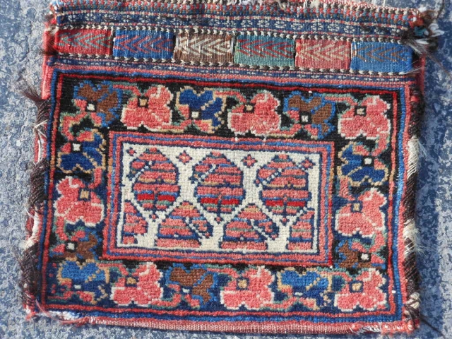 Persian Afshar Chanteh bag, late 19th century, 11" x 13" (.28 x .33), very good condition, I washed this piece, side wrapping unraveling a little.        