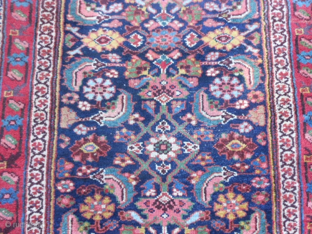 Persian Kurdish Runner, late 19th century, 3-4 x 12-0 (1.02 x 3.66), browns oxidized, rug was washed, decent pile - some wear, ends overcast, abrash main border, good colors, plus shipping.  