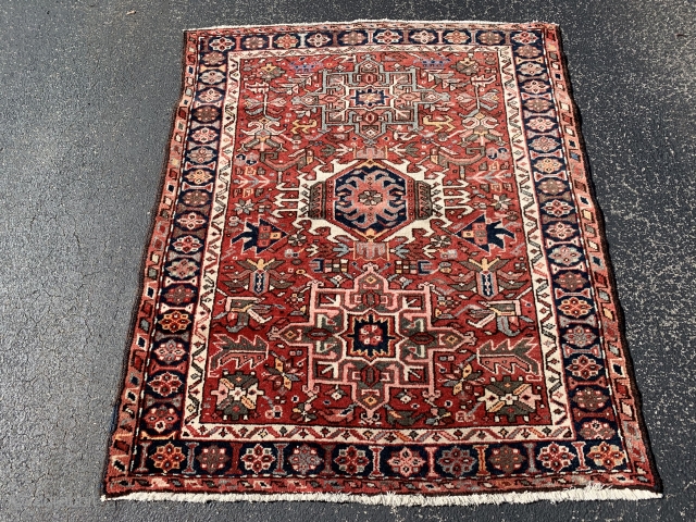 Persian Karaja,  early 20th century,  3-9 x 4-4 (114 x 132),  very good condition,  full pile,  rug was washed,  plus shipping.      