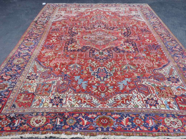 Persian Heriz, circa 1920, 9-9 x 12-7 (2.97 x 3.84), very good condition, original edges and ends, ends have been overcast, rug is clean, great size - small 10 x 13, good  ...