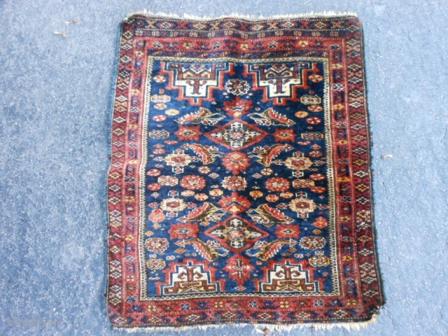 Persian Baluch, late 19th century, 1-10 x 2-2 (.56 x .66), rug was hand washed, good pile, very good condition, silk highlights, minor side loss - wrapped over, fine weave, browns oxidized,  ...