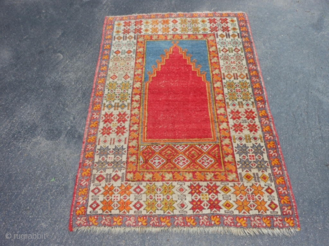 Turkish Prayer rug, early 20th century, 3-5 x 5-0 (1.04 x 1.52), good condition, hand washed, ends overcast, ends and edges original, slight wear, plus shipping.       