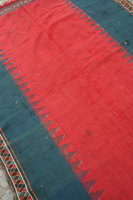 Azeri Shadda, mid to third quarter of the 19th century. It has a fantastically thin weave and wonderful soumak border framing the piece all around. Colors are saturated. Braided ends. ...