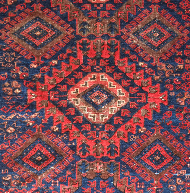 Timuri Baluch rug, 19th century. Kurk-like wool. A few small spots of repair and wear but overall in decent shape with existing kilim ends. 150 x 200 cm. Contact danauger@tribalgardenrugs.com