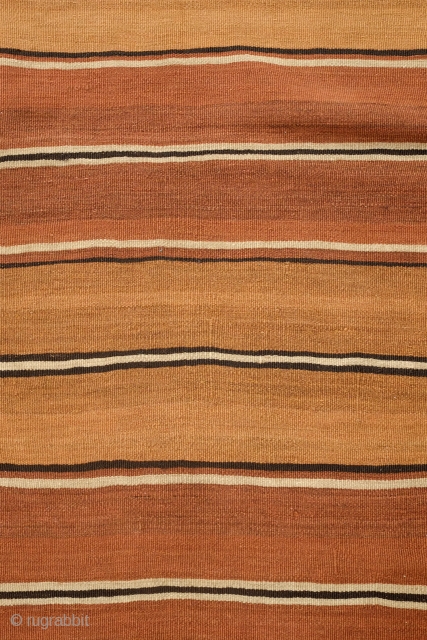 Hashtrud Group Shahsavan Kilim, Late 19th Century. Double panel in banded natural dyes. Wonderful muted colors resonating simplicity.  A great tribal piece. 180 x 340 cm      