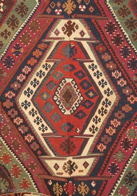 Malatya kilim, 19th century.  Deeply saturated colors and finely woven.  Note the pendant motif in the third to last image.  167 x 315 cm. Contact danauger@tribalgardenrugs.com    