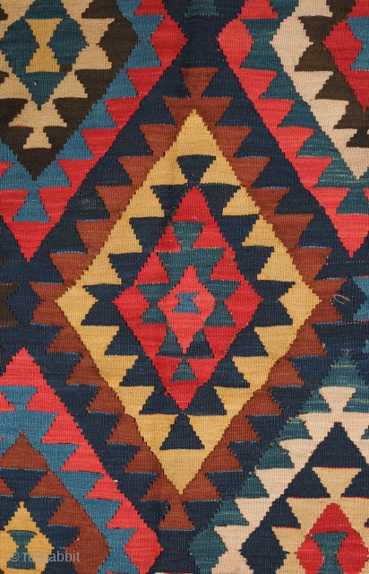 Shirvan-Baku Tribal Kilim, 19th Century.  Cotton for the whites.  Exceptional weave and all good colors.  Excellent condition.  151 x 355 cm        