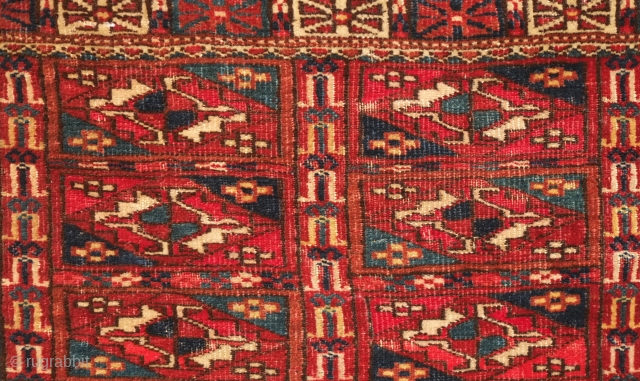 Tekke Torba face, 19th century.  Ayna gul design in a fine weave. Excellent elems. 85 x 30 cm.  Contact danauger@tribalgardenrugs.com           