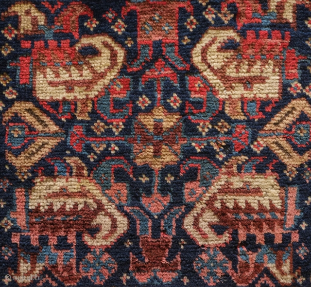 Khamseh Bag Face, Late 19th Century.  Silky soft wool.  Inward facing boteh design.  There is a bit of a tear on the right side stitched up to keepit stable.  ...
