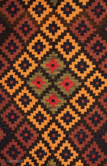 Veramin Afshar Kilim, Late 19th century. Good array of colors including a deep purple.   
 141 x 212 cm            