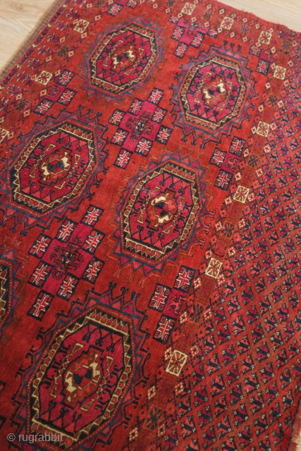 Tekke chuval face, 19th century. Salor gul design. Very fine weave and velvety feel. It has a couple of small moth nibbles here and there but not detracting.  117 x 74  ...