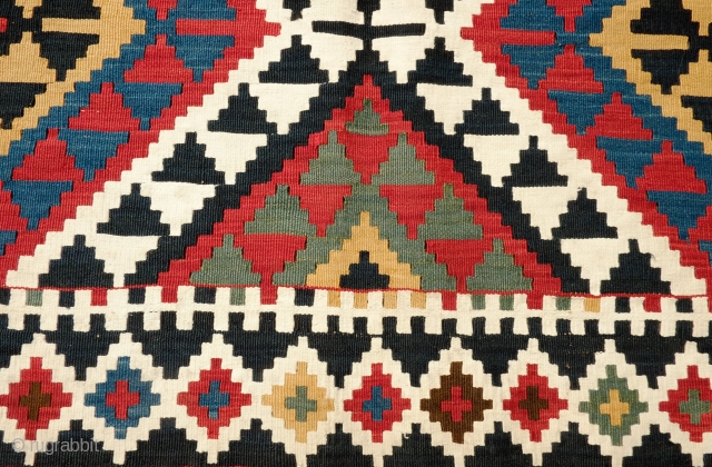 Caucasian Kilim, 3rd to 4th quarter of the 19th Century.  Stunning eye dazzling serrated diamond pattern. The colors are all good, no damage or repairs, and fine weave.  Antique and  ...