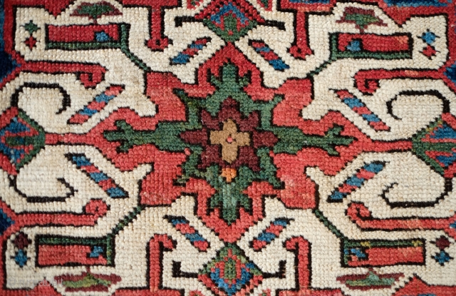 Shahsavan pile mafrash short side panel, Late 19th Century. All great natural colors. Soft wool and powerful main quatrefoil medallion very similar to the cloud collar medallions explained in Mackie and Thompson's  ...