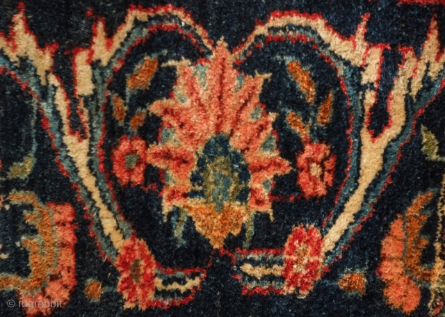 Bidjar Vagireh, 19th century or early 20th century.  Plush pile.  A bit of moth nibble on the bottom right hand corner.  45 x 75 cm. Contact danauger@tribalgardenrugs.com   