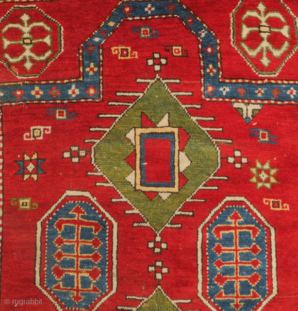 Borchalo prayer rug, 19th century.   Wonderful colors and pile. A repair shown in the 8th image. 111 x 143 cm           