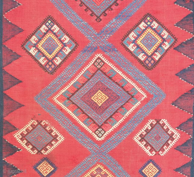 Azeri shadda, 19th century.  Wonderful colors and bold design. Shortened at the top and bottom and has a tear in the bottom left hand corner but that would not stop it  ...