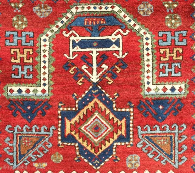 Fachralo Kazak prayer rug, 19th century.  Full pile. Excellently drawn graphics. In perfect condition. 115 x 218 cm. Contact danauger@tribalgardenrugs.com            