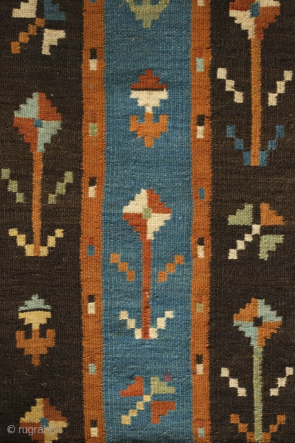 Balkan/Bulgarian Kilim, 4th Quarter of the 19th Century. Very unusual and wonderfully joyful arrangement of the floral designs. Exceptional and rare. 115 x 364 cm        