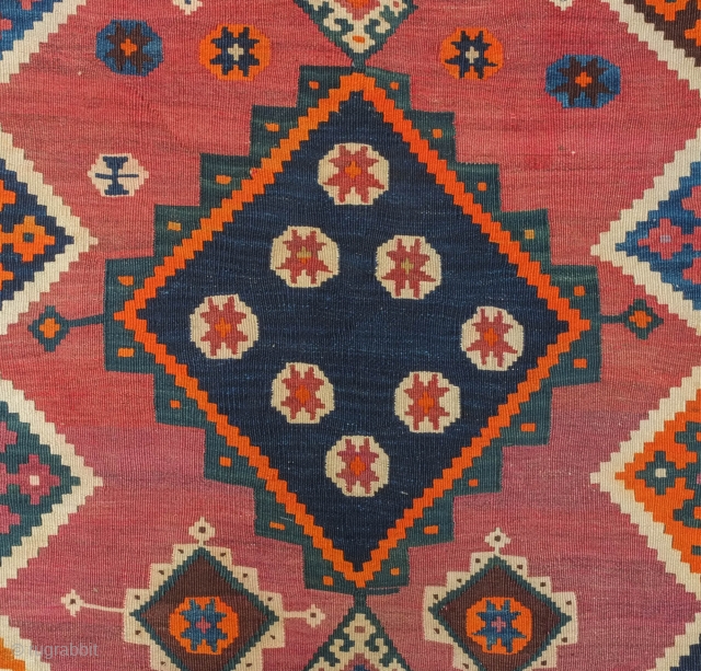 Qashqa'i runner kilim, late 19th to early 20th century.  All or mostly natural dyes.  Wool tufts along the edges suggesting a dowry piece.  In great condition.  It was  ...