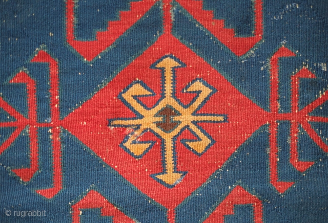 Avar Kilim, 19th Century.  Paper-thin weave.  Nicely spaced elements in the unusual border.  The size is uncommon as well.  It has some wear in spots but overall in  ...