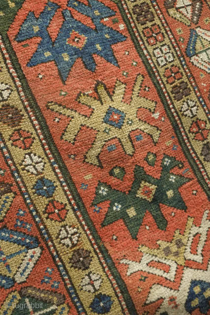 Milas or Bodrum area rug, 19th century. Wonderful color palate. Reasonable pile. Six colors used including a purple and deep duck headish green. 105 x 154 cm. Contact danauger@tribalgardenrugs.com    