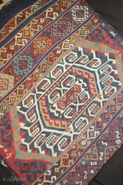 Malatya chuval storage bag, 19th century. There are small sections of metallic thread and silk here and there some shown in the last image.  Wonderful colorful stripes on the back.   ...