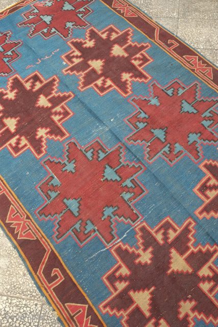 Avar kilim, 19th century.  Very fine weave and dry.  The inscription reads "Hu Biarat" or "Hu Baidat" and is in Persian script.  This doesn't appear to have a clear  ...