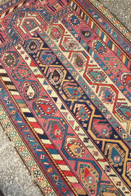 Talish boteh prayer rug with a Shahsavan character from the 19th century.  Wonderful colors and a little flock of beasts around the mihrab.  Low pile but all there.  75  ...
