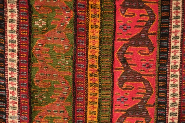 Sivas Zara or Gurun Wool Shawl. Late 19th Century.  All natural colors in a Kashmir-like design in scrolling vines.  Minor damage on a small section of the bottom fringe. Reasonably  ...