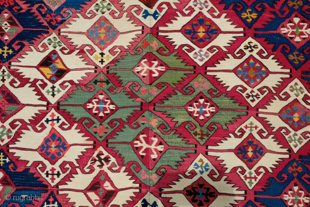 Adana Kilim, 1900 or so. Incredible colors.  A couple areas of chemical dyes but mostly saturated natural dyes.  A stunning kilim.  174 x 316 cm     