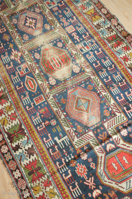 Shirvan, Moghan or Shahsavan fragment, third quarter of the 19th century or so.  The crab border is in a wonderful variety of rich colors including a green, yellow and purple-brown. The  ...