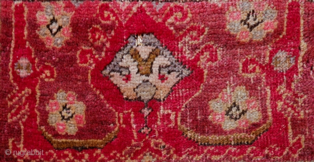 Mudjur-Kirsehir Prayer Rug Sampler/Wagireh, Mid-20th Century.  It has a tear down the middle but has been mounted on a thick red cotton fabric. The wool is of excellent quality.  Not  ...