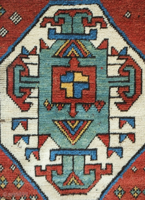 Kazak rug, 19th century.  This is a village woven Kazak rug quite distinct from the commercial production of the area of the time. It has a free style of drawing and  ...