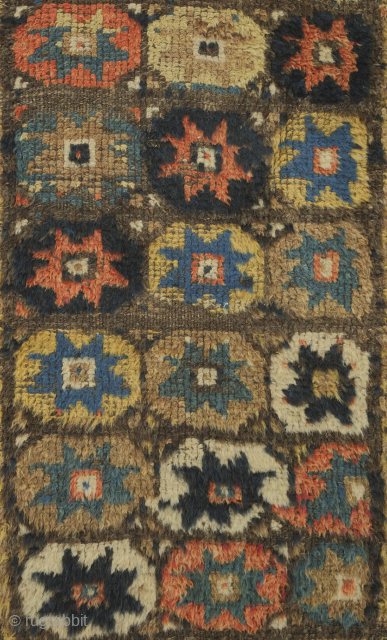 Zakatala Caucasus runner early 19th century. A wild and rare old weaving from the western area of Azerbaijan bearing some resemblances to Bozkir weavings from around Konya in Turkey. It is possibly ...