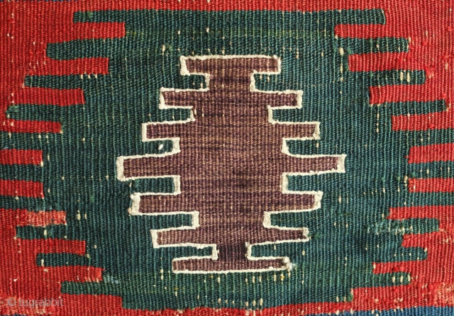 Kazak Kilim, 3rd Quarter of the 19th century.  Exceptional rich and saturated colors and paper-like weave.  It has a number of small repairs and some white warp flecks show in  ...