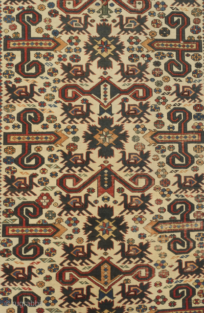 White ground Perepedil rug, 19th century. Selvedges are worn but it is all there. A treasure. 126 x 157 cm