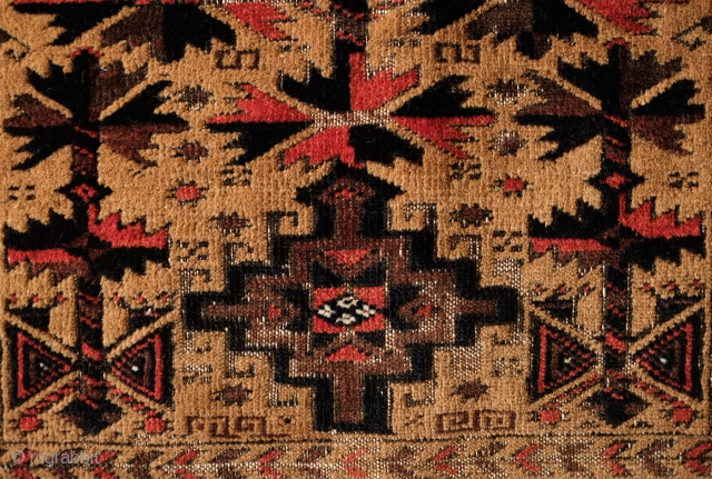 Baluch Prayer Rug, Khorasan, Late 19th century.  The wool is of very fine quality in a very fine weave.  The white around the prayer niche beautifully frames the rug.   ...