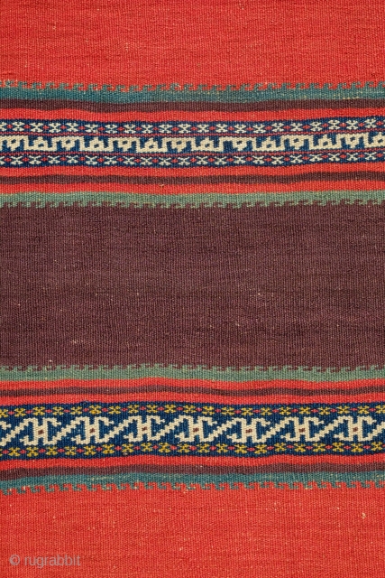 Veramin Kilim, End of 19th Century.  Woven in two panels.  The colors in this thing are truly extraordinary.  So saturated and rich.  It has two small holes which  ...