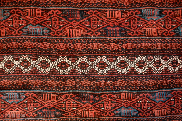 Afshar Kilim, Kalat area of Khorasan, Late 19th Century. Wonderful tribal weaving with the irregularities that come with it like the offsetting of a section of the border and the extra lines  ...