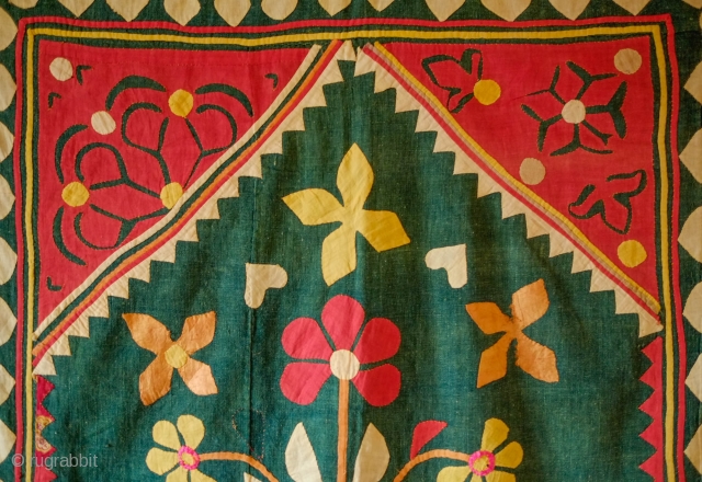 Saurasthra, Gujarat Applique Cover/Hanging, 19th Century to early 20th Century.  These were used to cover bedding quilt piles when not in use.  Hand spun and hand loomed cotton ground karbaz  ...