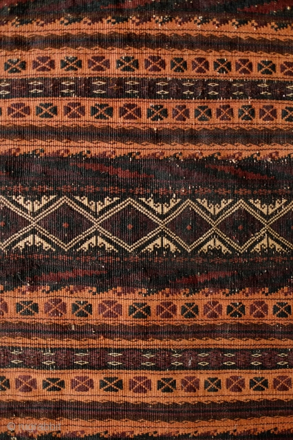 Chakansur Baluch Grain Bag, Late 19th Century.  Beautiful apricot hue on the front and rich red and purple on the back in a very fine weave.  It has a bit  ...