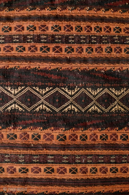 Chakansur Baluch Grain Bag, Late 19th Century.  Beautiful apricot hue on the front and rich red and purple on the back in a very fine weave.  It has a bit  ...