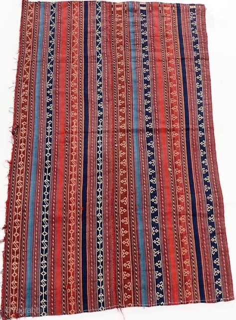 Antique jajim, probably south Persian, all dyes natural.  Unusual graphics.  It was obviously larger at one time.  Please ask for additional photos.        